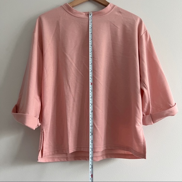 Pink Crew Neck Boxy Elbow Length Sleeve T-Shirt with Side Slit One Size - Picture 5 of 6